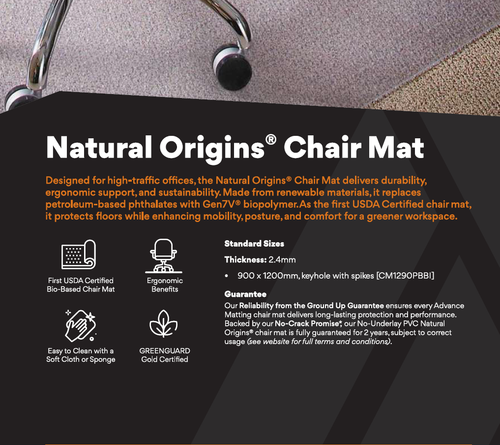 No-Underlay PVC Natural Origins® Chair Mat Keyhole With Spikes 900x1200mm