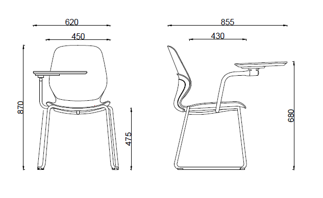Sylex Kaleido Sled Steel Chair w/Folding Tablet Arm