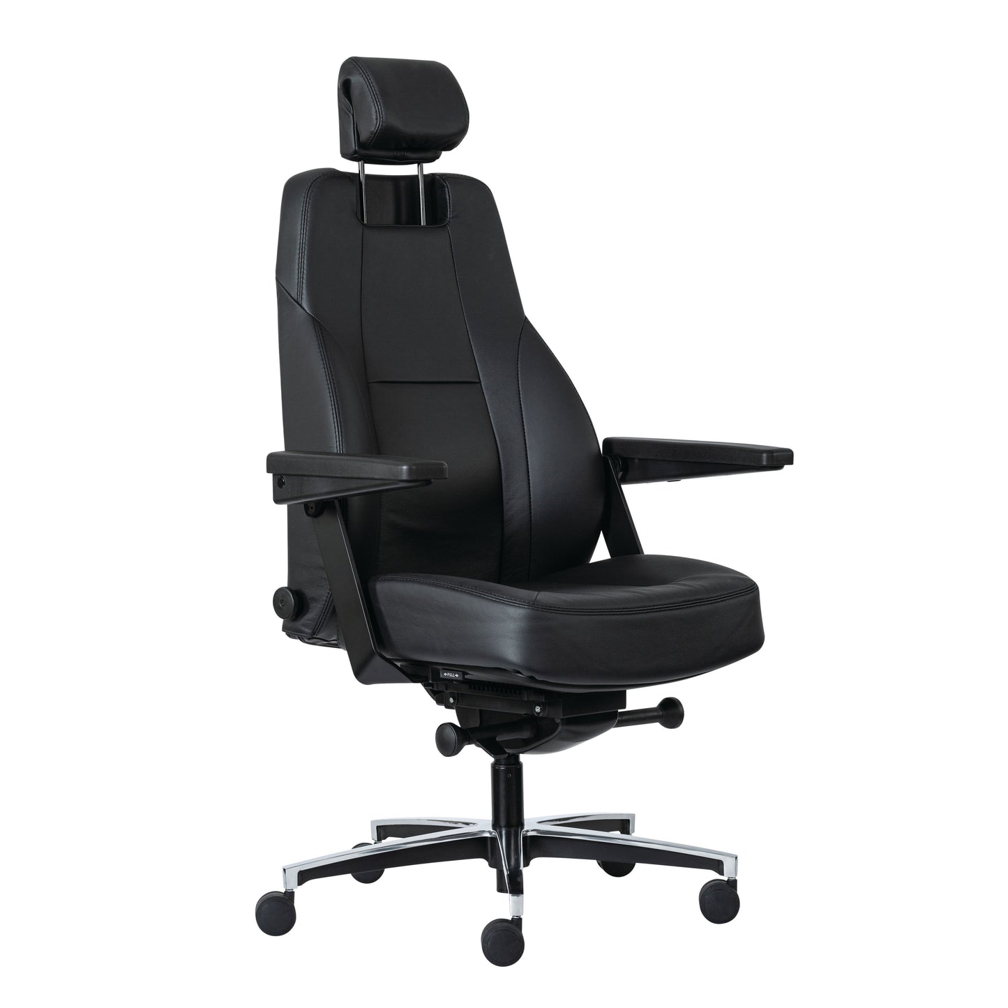 Buro Maverick 24/7 Controller Chair, Black Leather w/ Arms