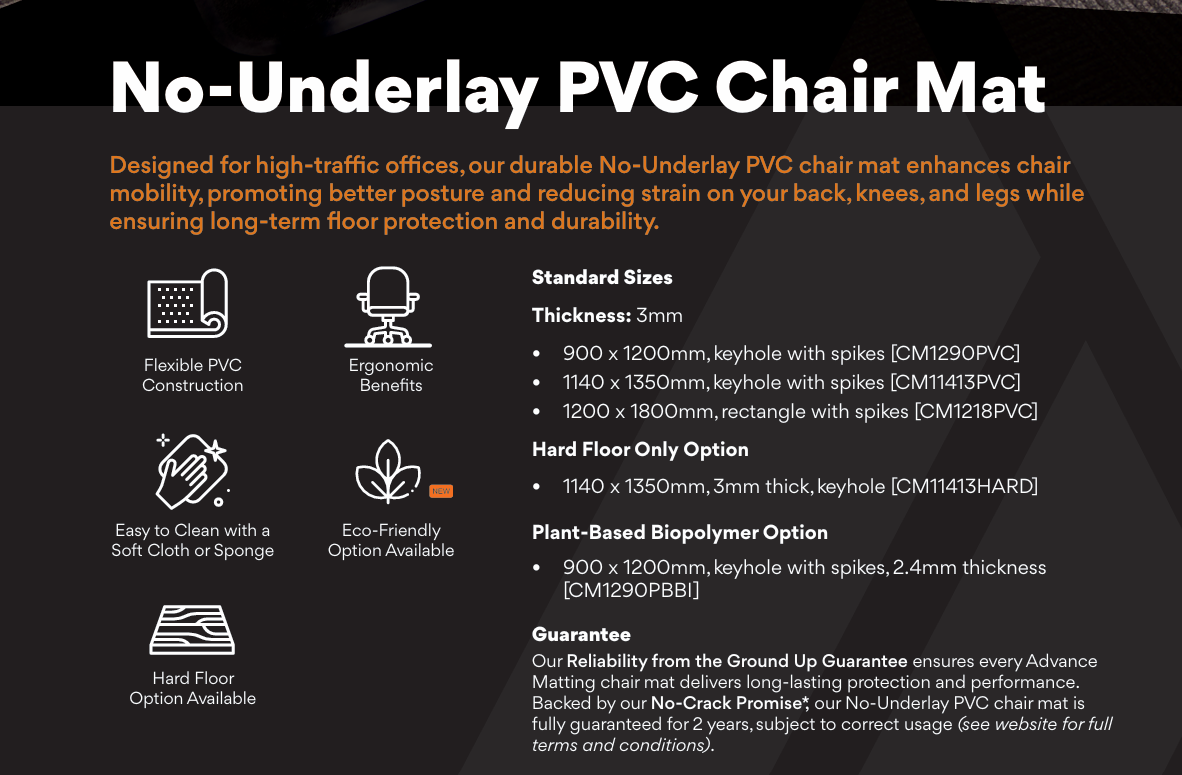 No-Underlay PVC Chair Mat Keyhole With Spikes 900x1200mm