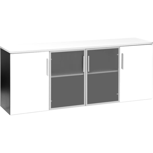 Pulse 2 Glass 2 Melteca Doors Credenza 1800 - White-Credenza-Smart Office Furniture