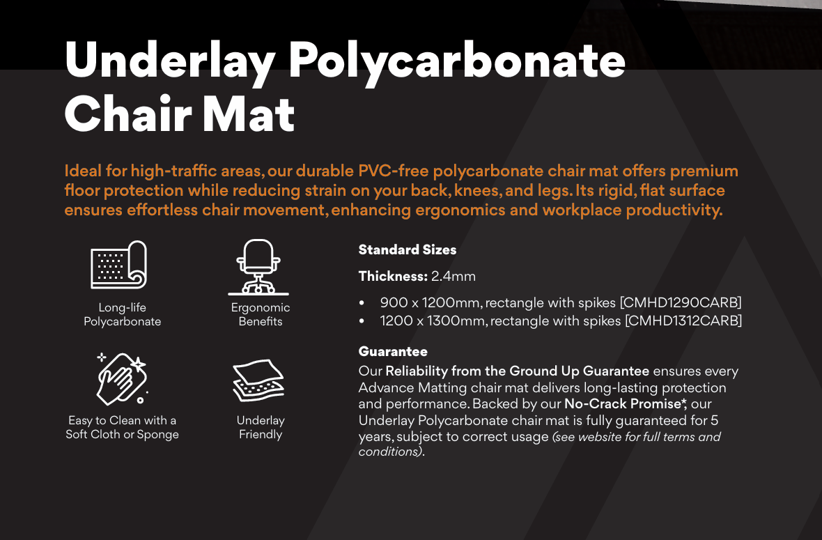 Underlay Polycarbonate Chair Mat Rectangle With Spikes 900x1200mm